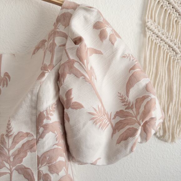 Ted Baker Floral Puff Sleeve Riverr Wide Neck Crop Size 5 Cream and Pink - Picture 4 of 9